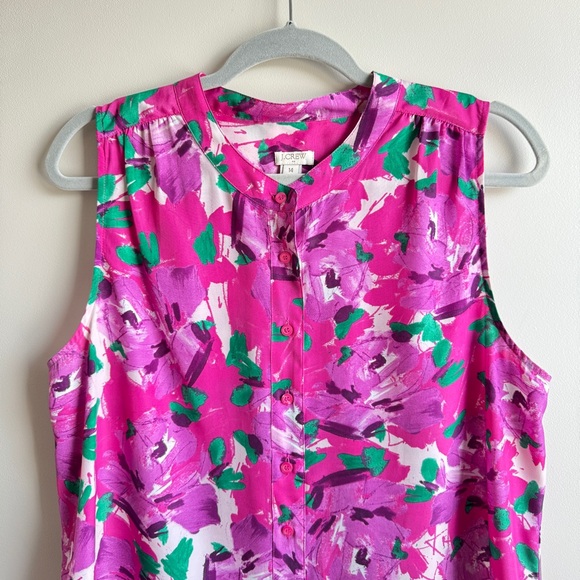 J. Crew Multicolor Floral Printed Sleeveless Button Down Blouse Women Size 14 - Picture 2 of 8